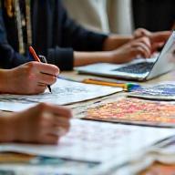 Designers working on textile patterns
